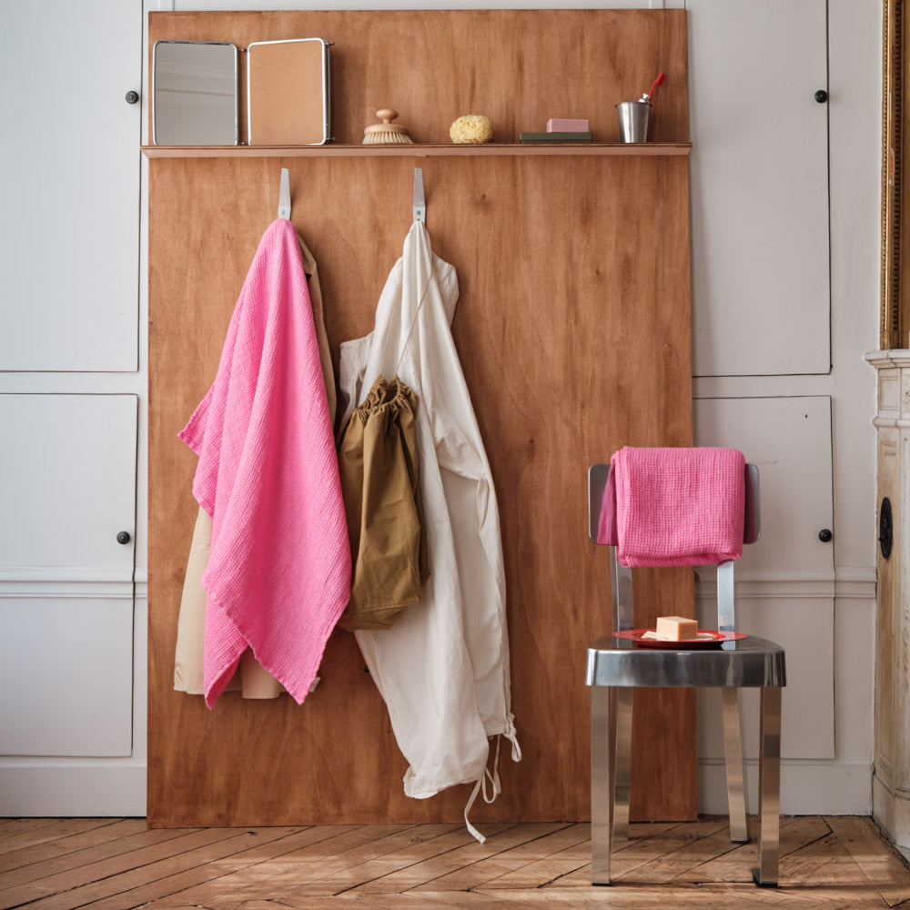 Serviette de bain en lin - Waffle - Rose Garance