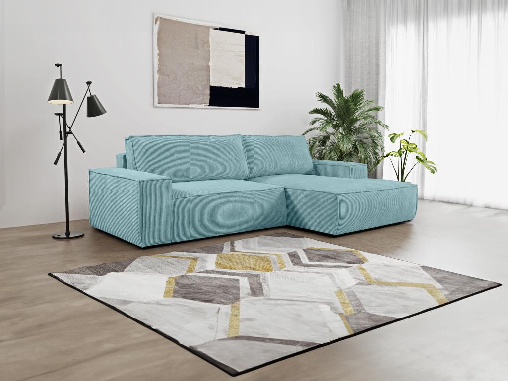 Sofá cama rinconera (ángulo derecho) de pana azul turquesa