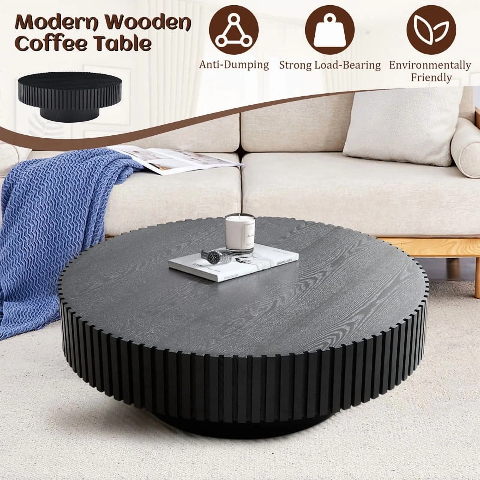 FFH 43.7 inch Oval Coffee Table for Living Room,Handcraft Rustic Corner Coffee Table Nature Wood Relief Sturdy Pedestal for Apartmen,Side Table Centre Table,Nature Wood - Image 23