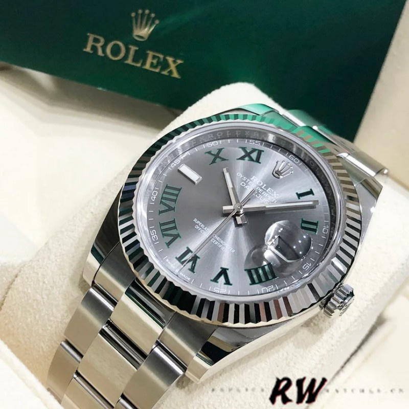 Rolex Datejust 126334 Fluted Bezel Grey Wimbledon Dial 41MM Mens Replica Watch