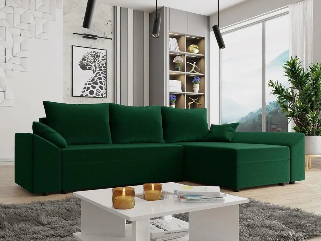 Sofá rinconero Francomuebleses 130 Verde Función de descanso Caja de ropa de cama 240x140cm