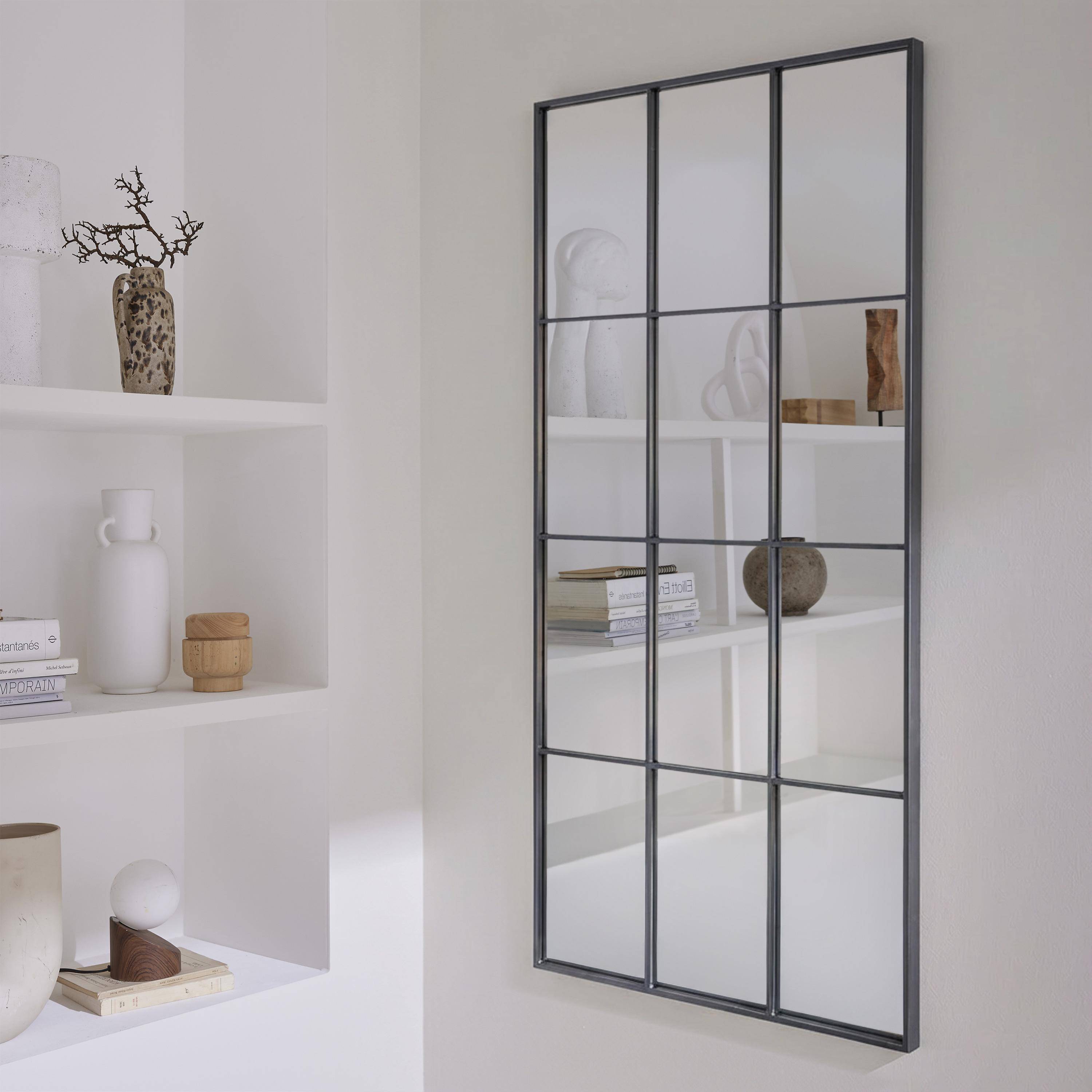 Terry - Espejo rectangular industrial en acero decorativo de pared