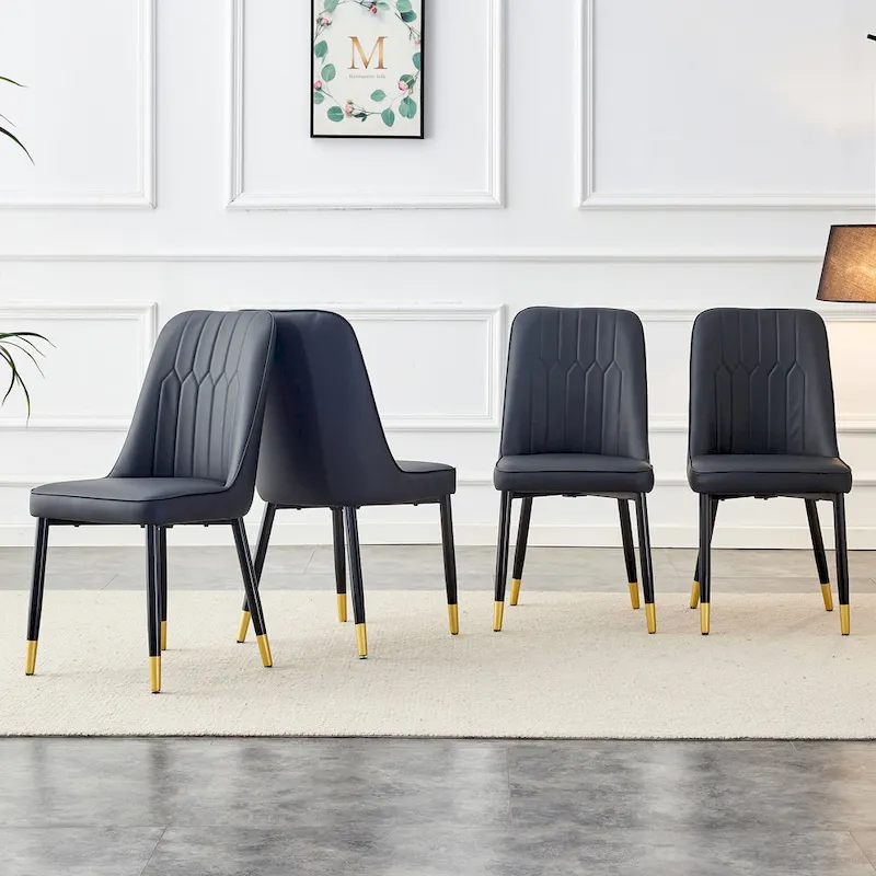 Contemporary Set of 4 Faux Leather Dining Chairs with Cushioned Backrests and Metal Legs – Ideal for Dining Rooms, Living Rooms, and Bedrooms