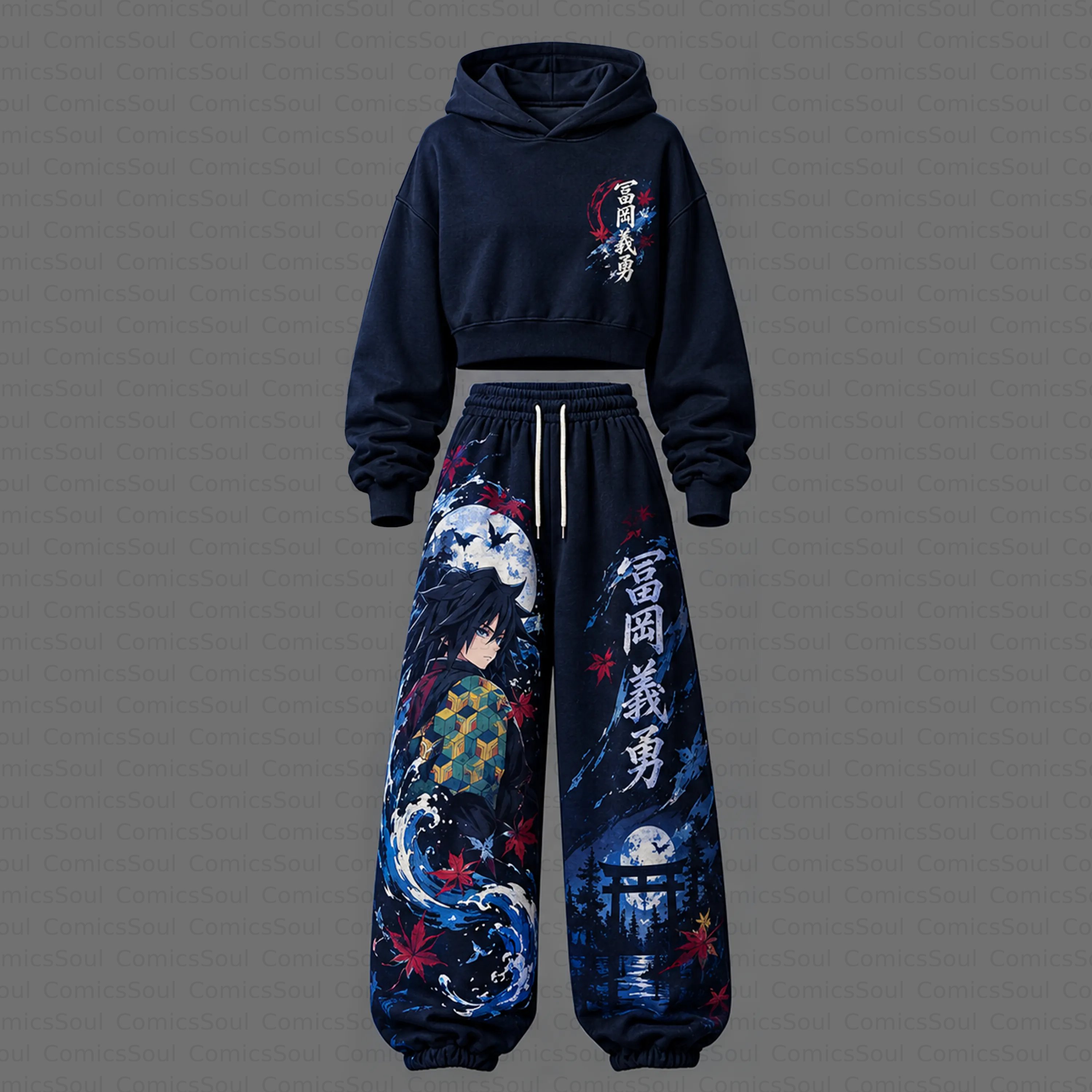 Demon Slayer Cropped Long Sleeve Hoodie & High Waist Jogger Pants Two Piece TeeThreads Sustain the Scene with Custom Apparel