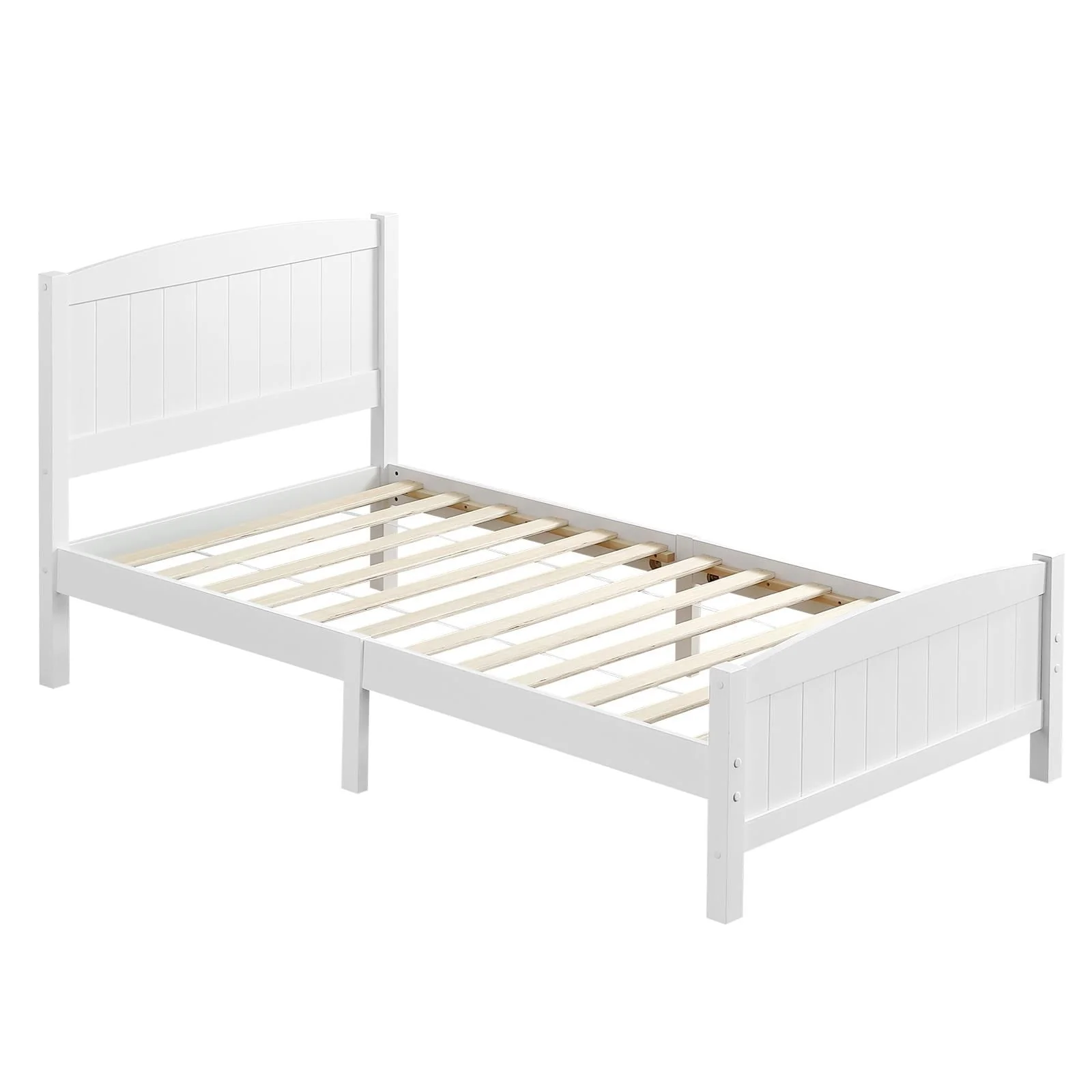 Zimtown Twin Bed Frame,Solid Pine Wood Kids Twin Platform Bed Frame, Bedroom Twin Bed with Headboard for Adults, White - Image 6
