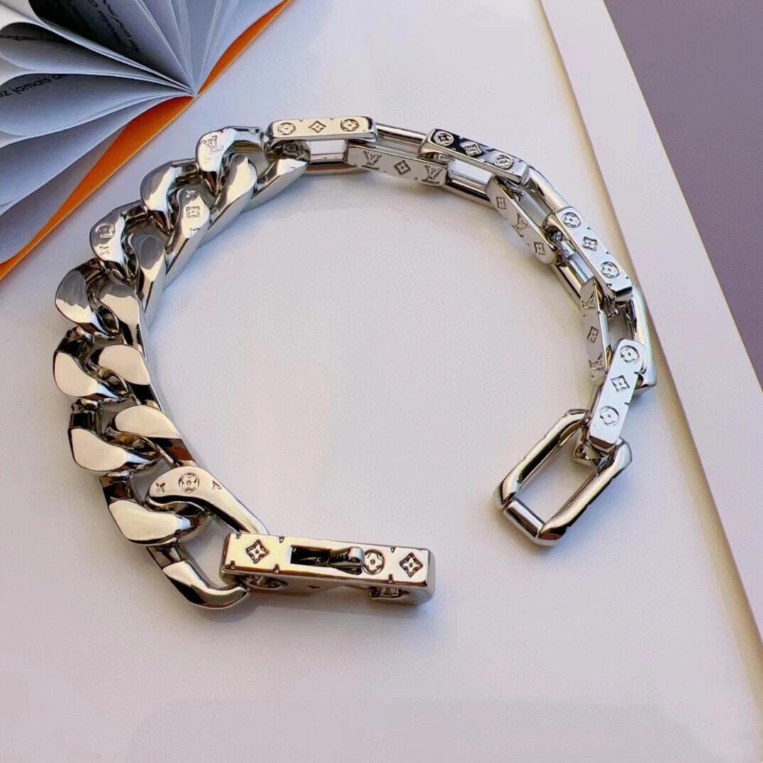 Louis Vuitton Silver Chunky Mixed Cuban Chain Mens Bracelet - Original Replica Club