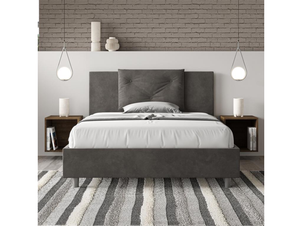 Cama doble con almacenaje acolchada 140x200 microfibra gris Appia
