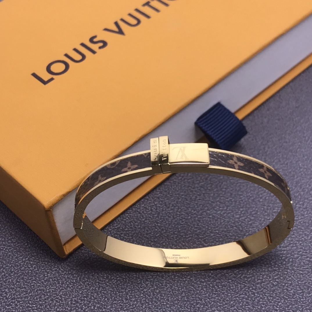 Louis Vuitton Leather Golden Bangle Bracelet - Original Replica Club