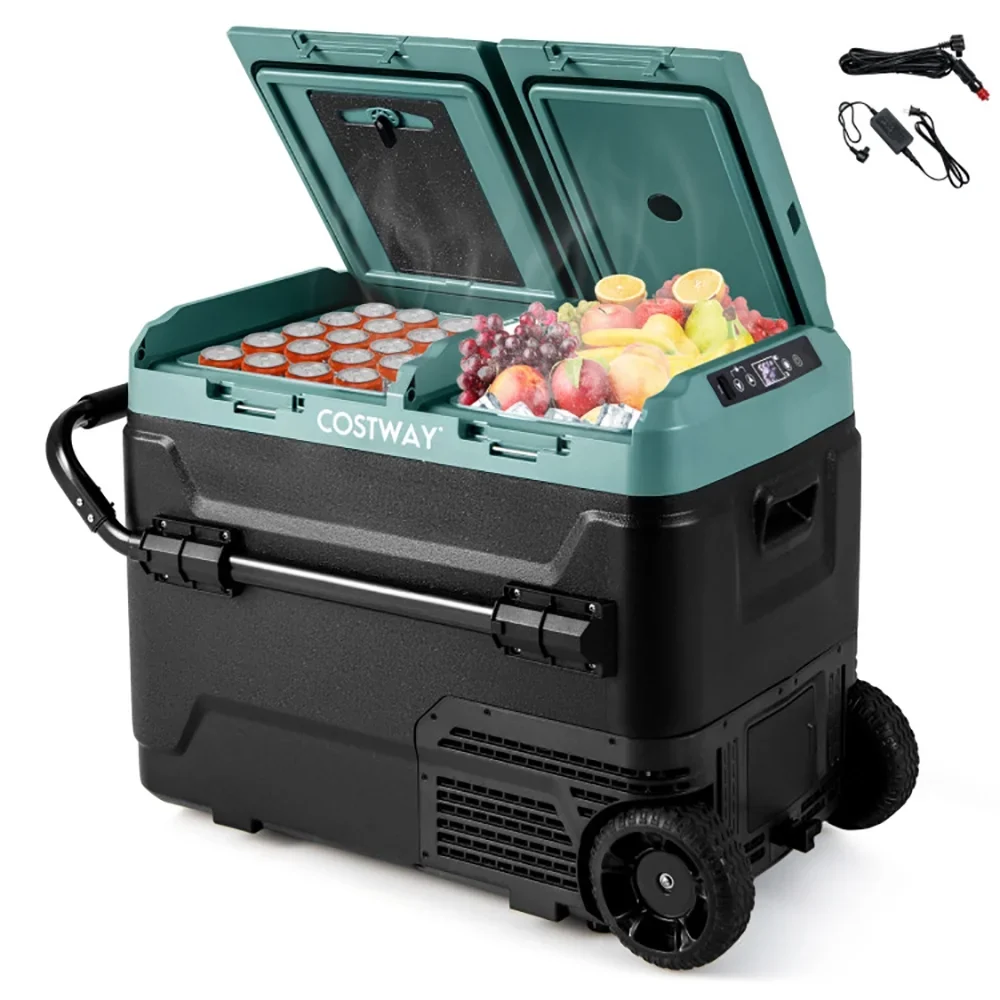 Spaco Dual Zone 12V Car Refrigerator for Vehicles Camping Travel Truck RV Boat Outdoor and Home Use-Green, Quart Portable Freezer Electric Cooler Car Refrigerator