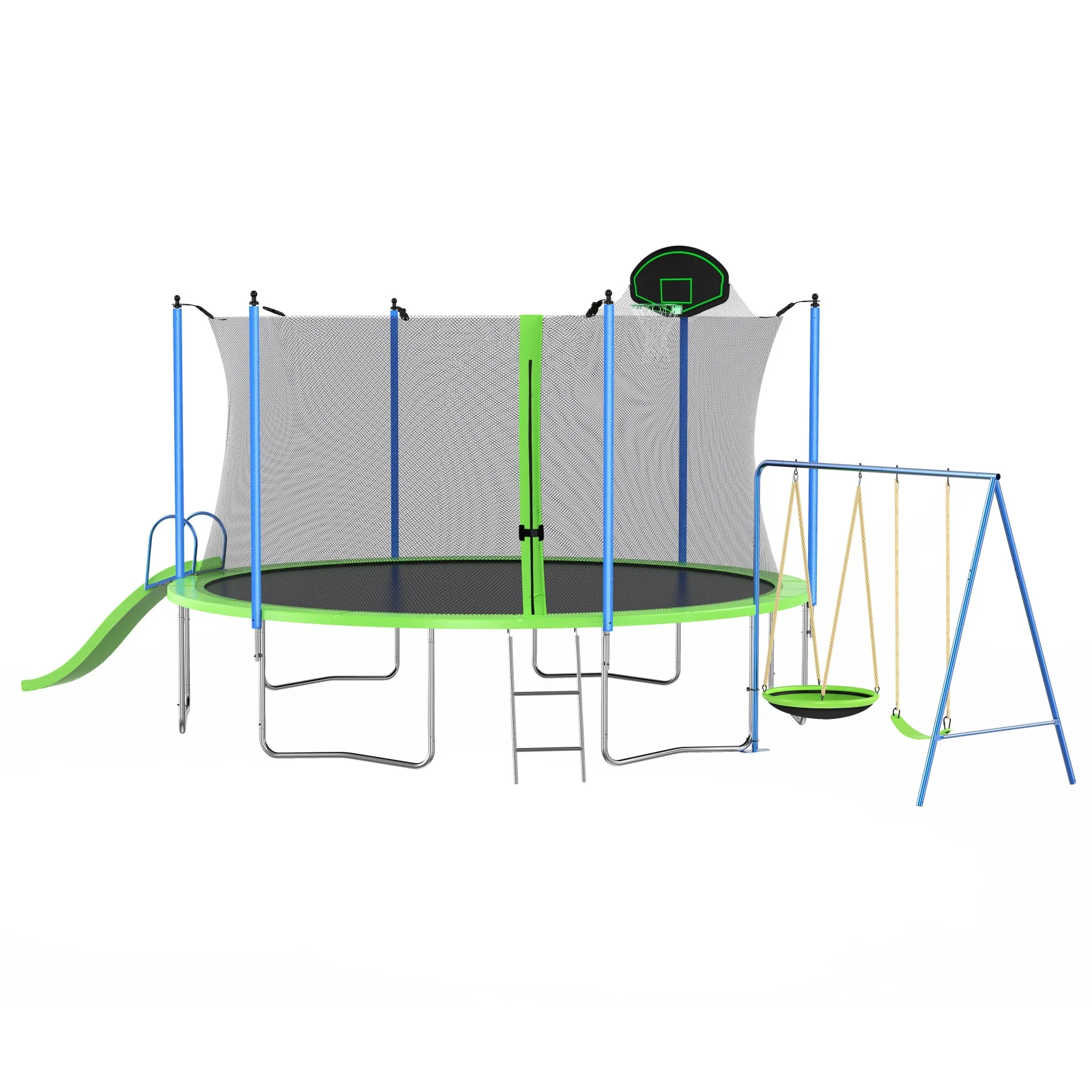12FT Trampoline with Slide and Swings, Large Outdoor Backyard Trampoline with Basketball Hoop and Ladder for Kids and Adults - Image 6