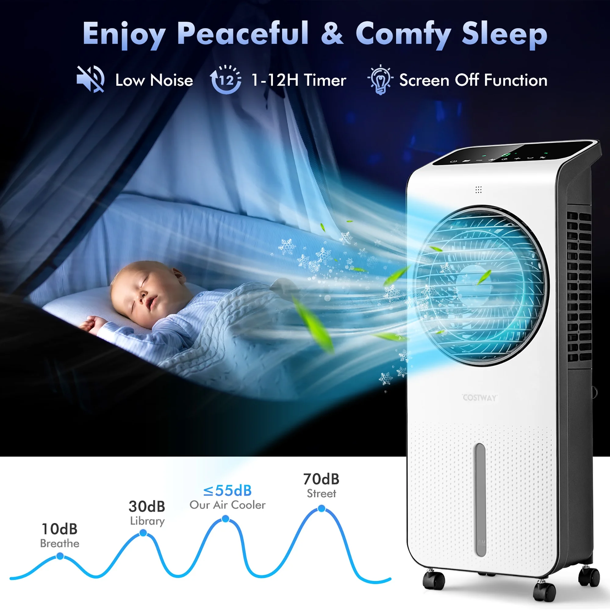 Costway Evaporative Air Cooler 3-in-1 Portable Swamp Cooling Fan w/ 12H Timer Remote - Image 3