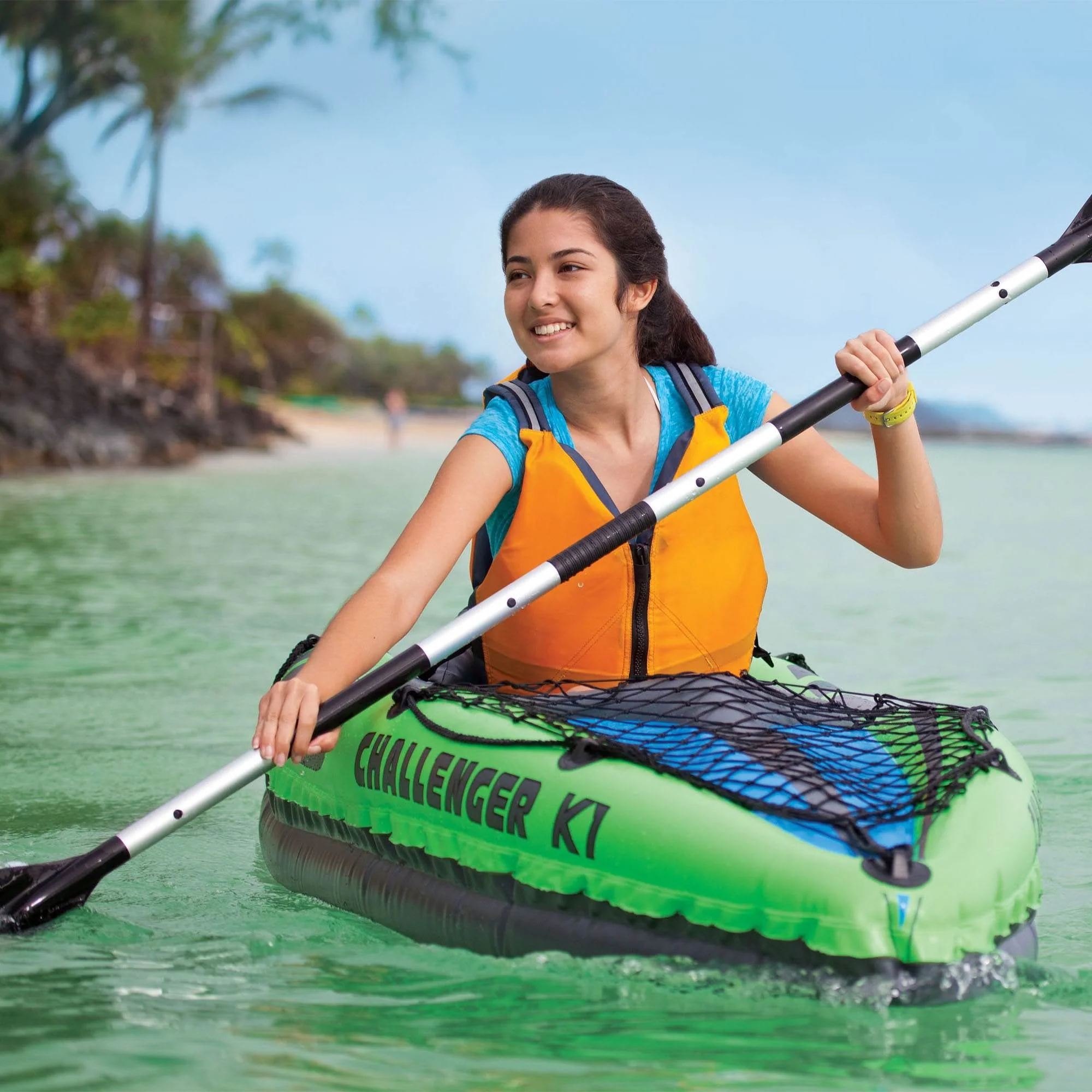 Intex Challenger K1 Inflatable Single Person Kayak Set and Accessory Kit w/ Pump - Image 4