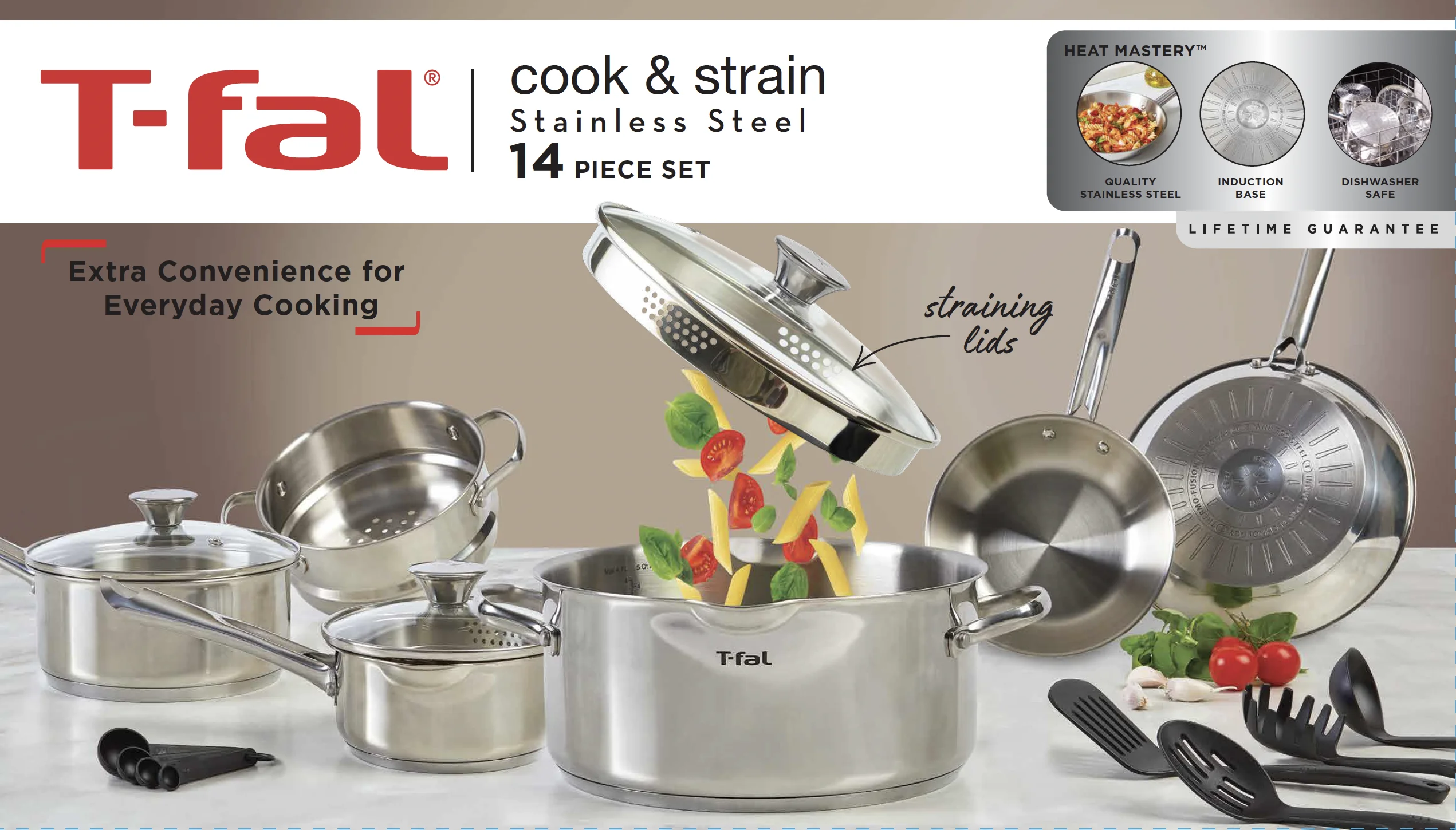 T-fal Cook & Strain Stainless Steel Cookware Set, 14 piece Set - Image 12