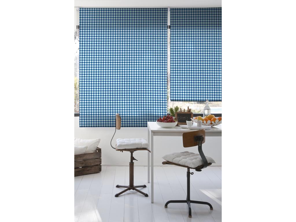 Casaplu | Estores Personalizados de COCINA | 120 x 180 cm (Ancho por Alto) Tamaño de Tela 117 x 175 cm | Modelo Vichy-2 Color Azul