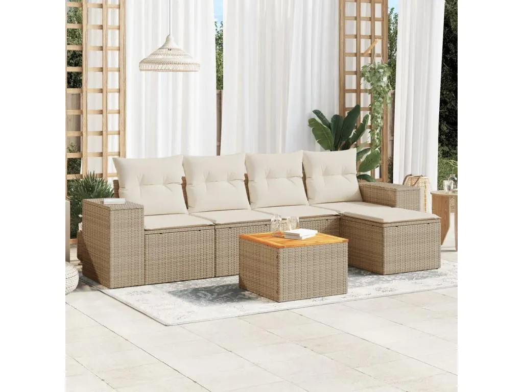 Juego de sofás jardín con cojines 6 pzas ratán sintético beige 33195uuqt