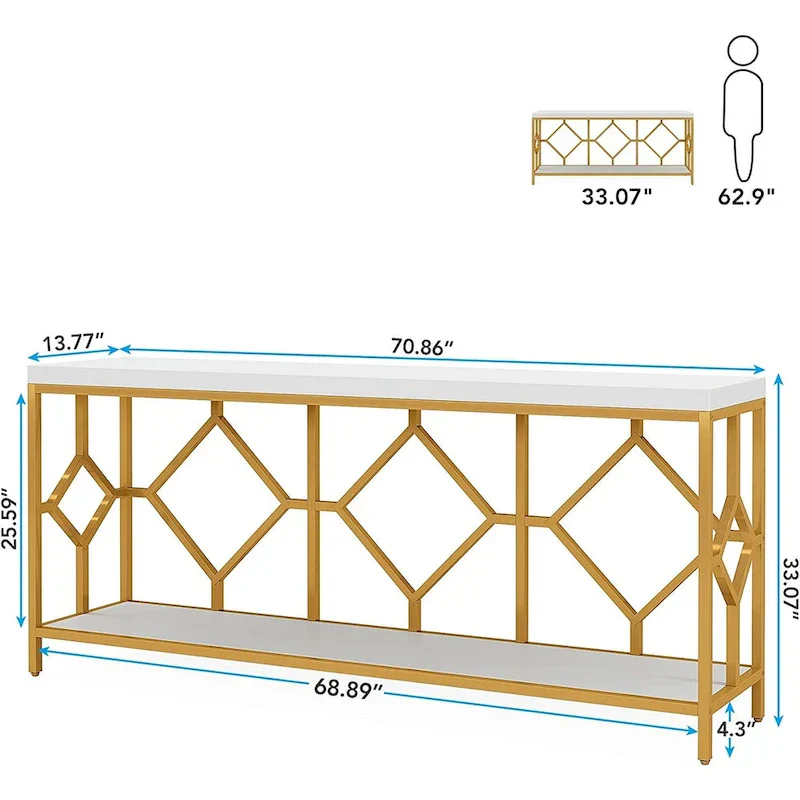 70.9-Inch Industrial Sofa Console Table with Open Storage Shelf - Extra Long Narrow Entry Table for Behind Couch