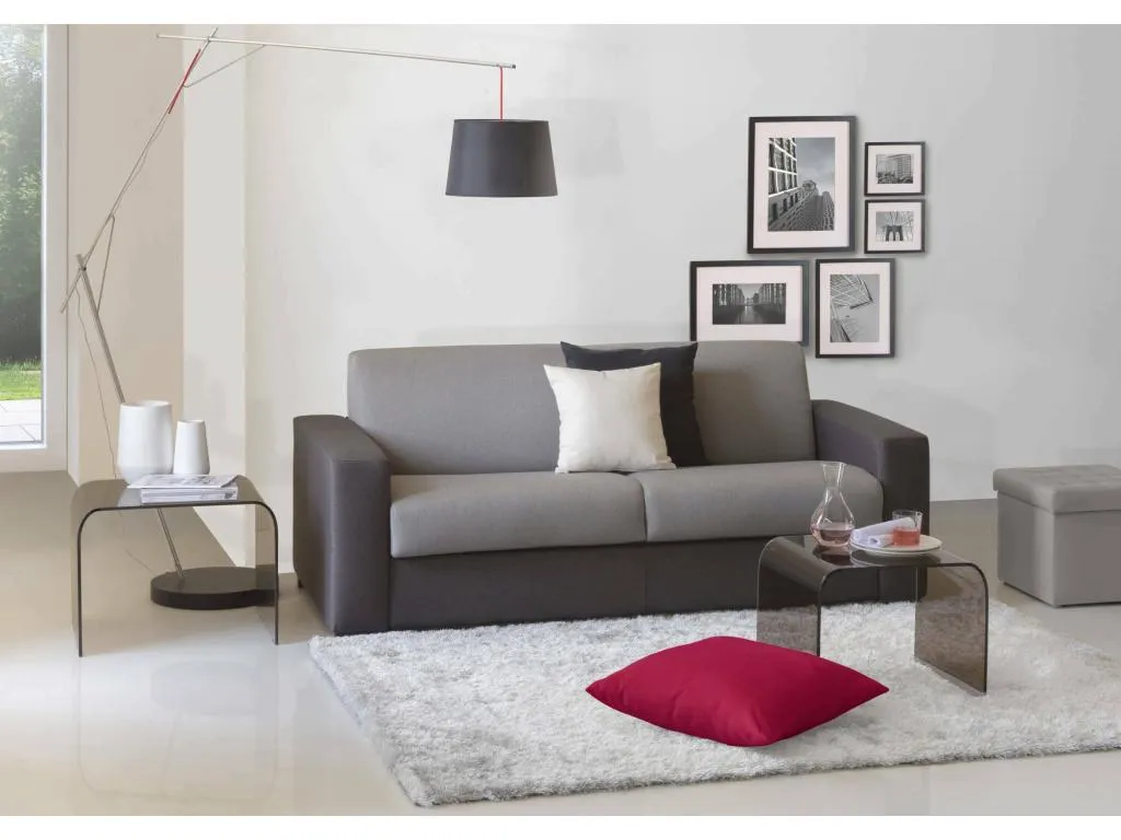 Decoencanto Sofá Cama Sofá de 3 plazas Made in Italy Sofá de salón con apertura giratoria de tejido acolchado con apoyabrazos finos 200x95h90