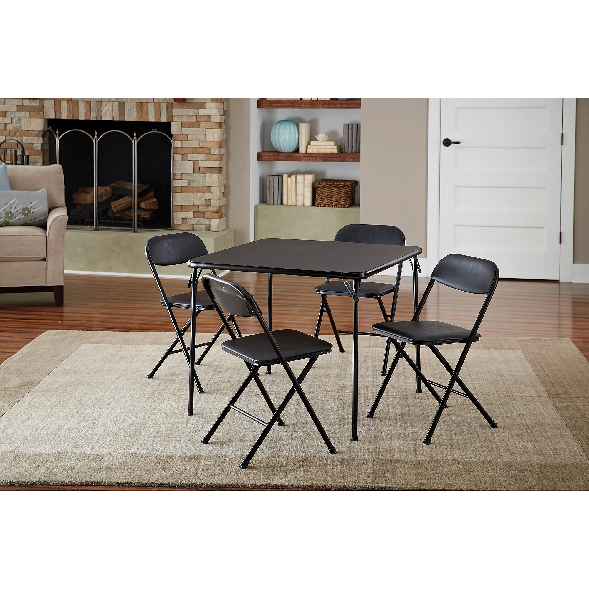 COSCO 5-Piece Folding Set with Card Table and 4 Vinyl Padded Chairs, Black - Image 5