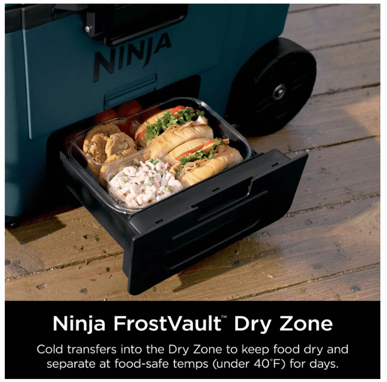 Ninja | Cooler | FrostVault 45QT Cooler with Wheels | Insulated with Temp Dry Storage Drawer | Keeps Ice Cold for Days | for The Beach, Camping, Picnics & More | Ocean Blue | FB245AOB - Image 7