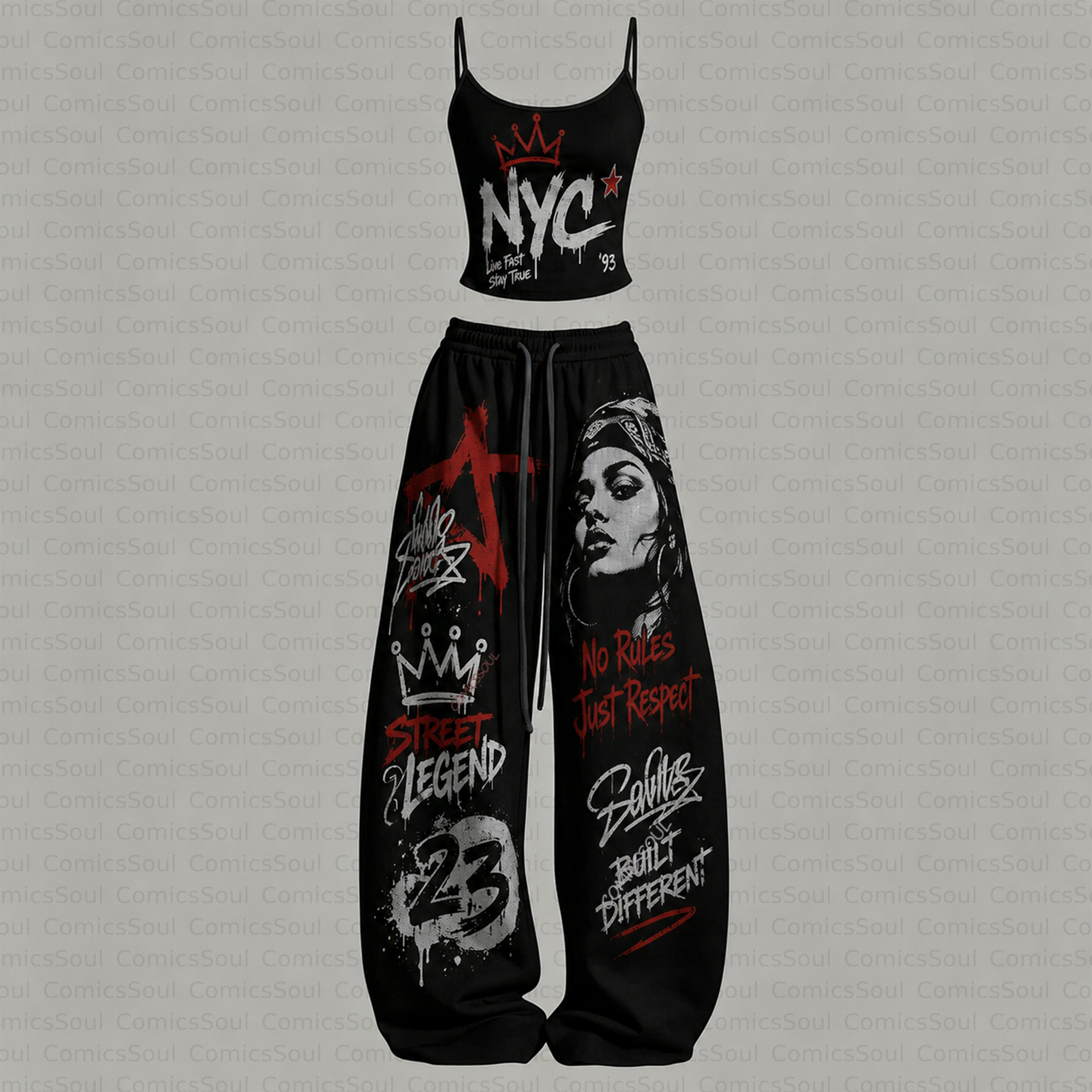 Women's Hip-Hop Style Top & Elasticated Trousers Two-Piece Set