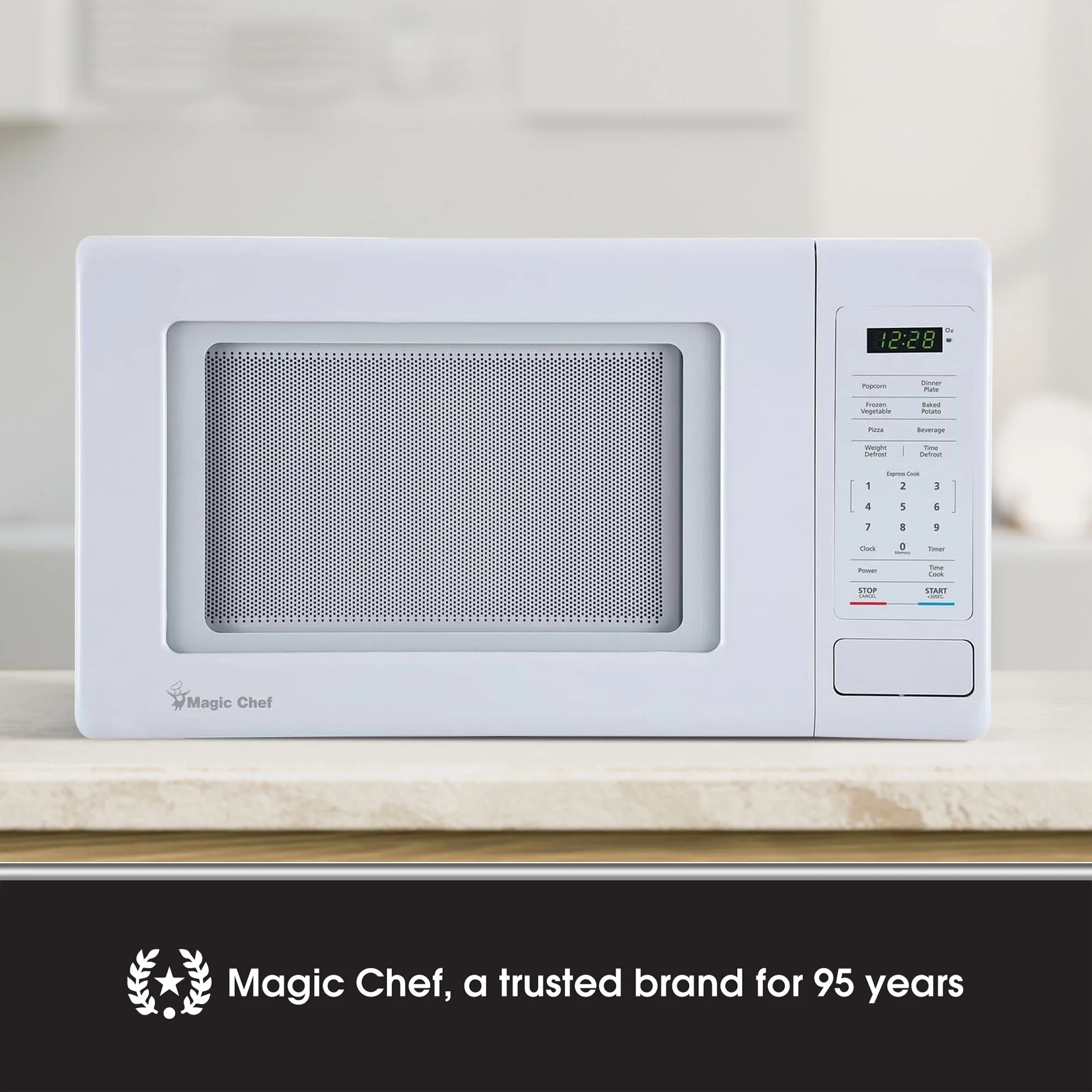 Open Box Magic Chef 0.9 Cubic Feet 900 Watt Stainless Microwave Oven, White