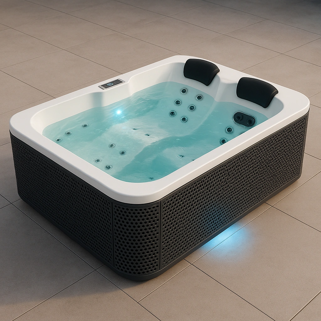 Bañera de hidromasaje rectangular para 2 personas blanco/gris plástico interior/exterior 200x150x85 CM