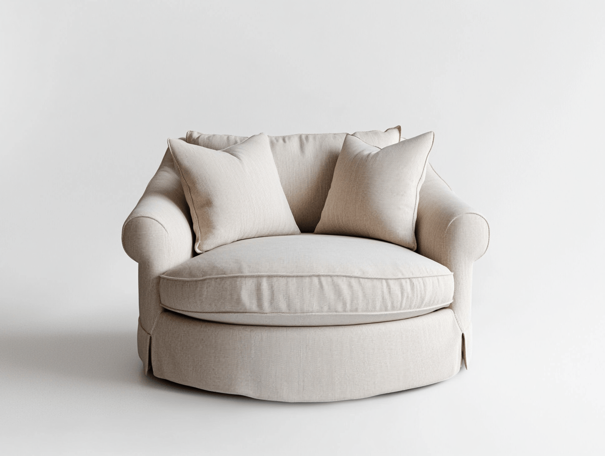 Sillón giratorio de gran tamaño en lino beige claro con cojines - Lino - Madera - Estilo contemporáneo