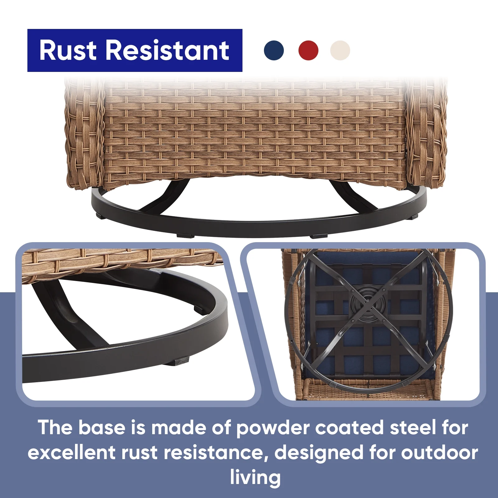 POCASSY 3 Piece Patio Set Outdoor Wicker Glider Rocking and Swivel Chairs with Cushions - Image 26