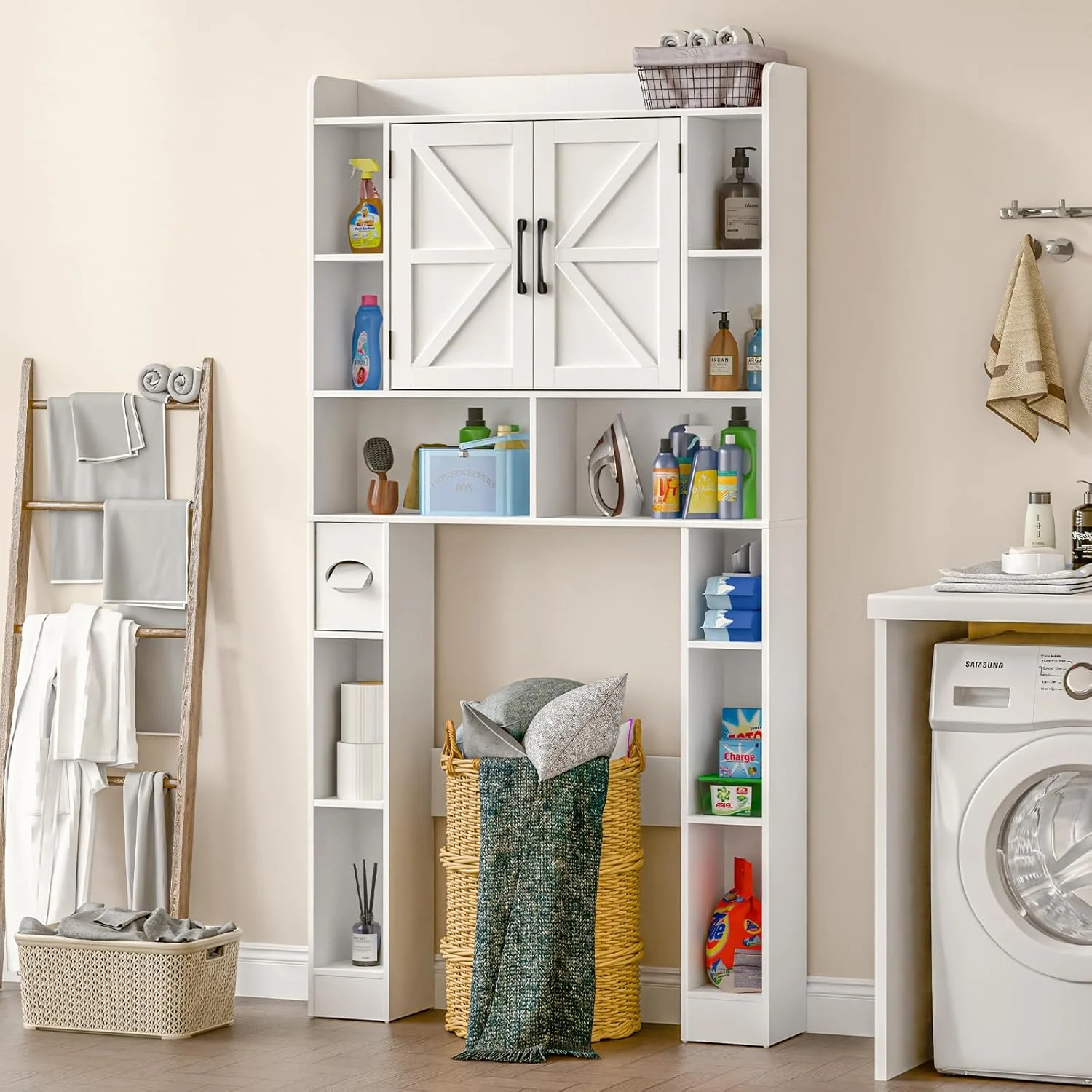 Vabches Over The Toilet Storage Cabinet, Freestanding Bathroom Space Saver with Adjustable Shelf and 2 Doors - Image 11
