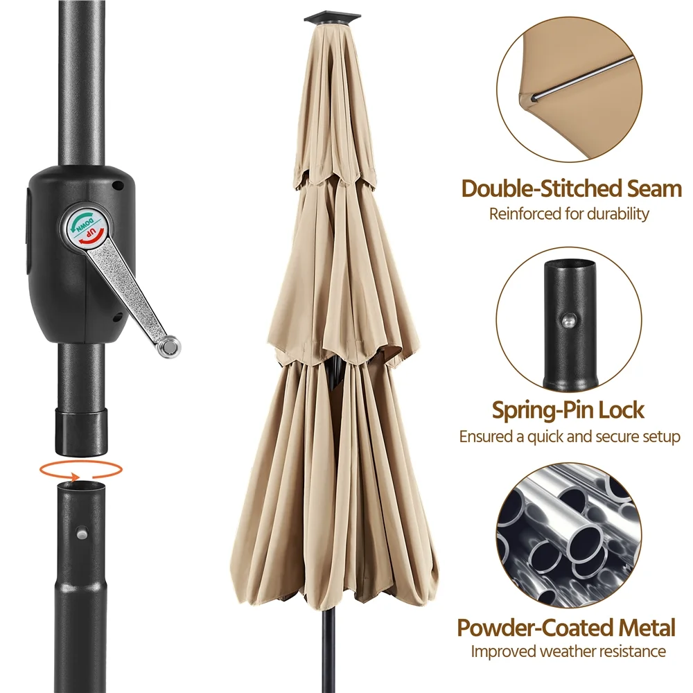 Renwick 10 Ft Outdoor Patio Parasol with Color-Changing LED Strip, Tan - Image 10