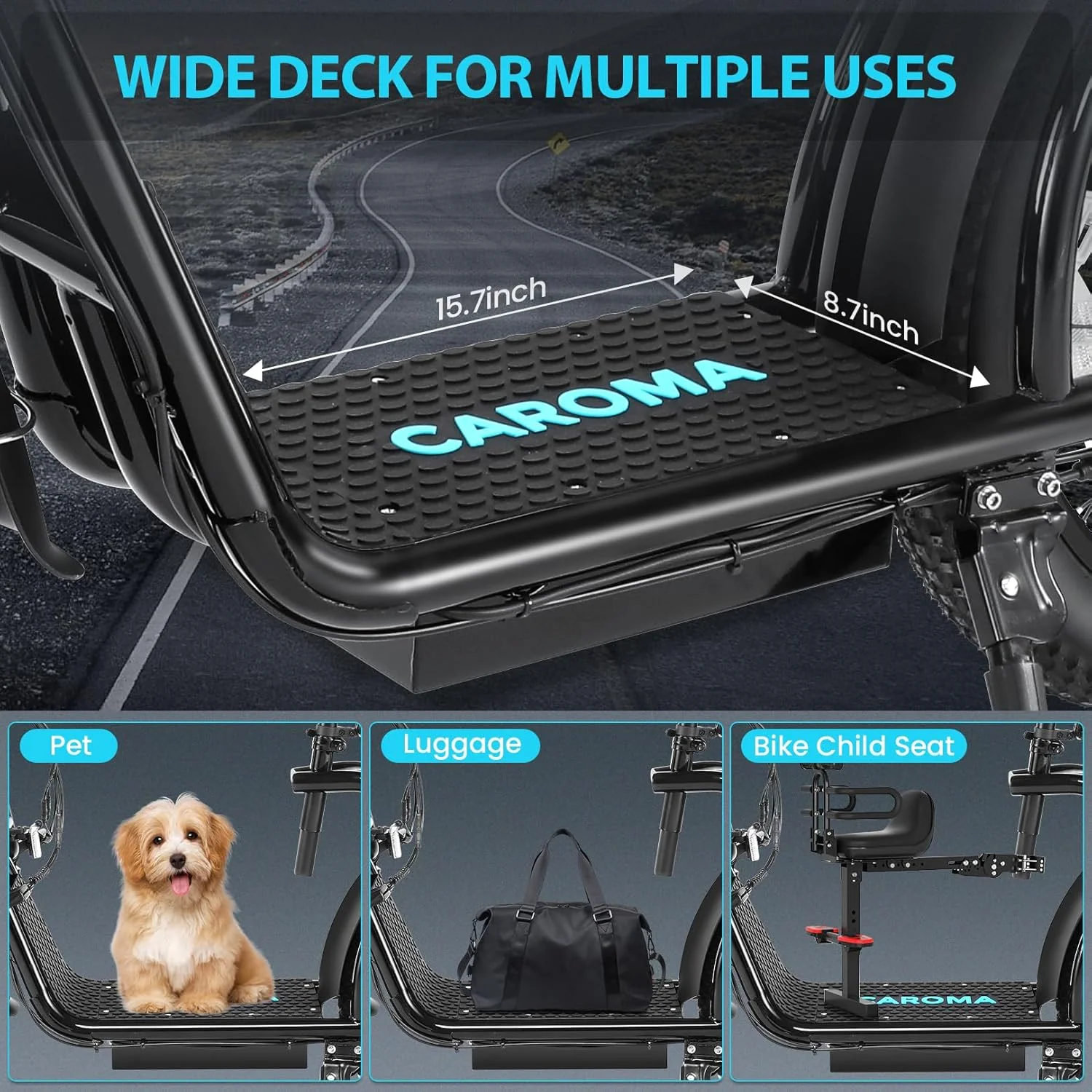 Caroma Peak 800W Foldable Adult Electric Scooter with 20-inch Wide Tires, 48V Battery, Basket, and Adjustable Seat