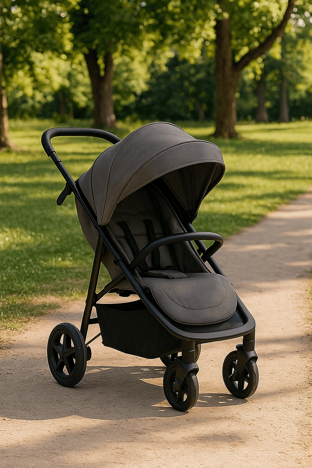 Cochecito de bebé, carrito plegable con respaldo ajustable en 4 posiciones y arnés de seguridad, hasta 22 kg, con capota extensible y cesta inferior, color gris oscuro, apto para 0 - 48 meses