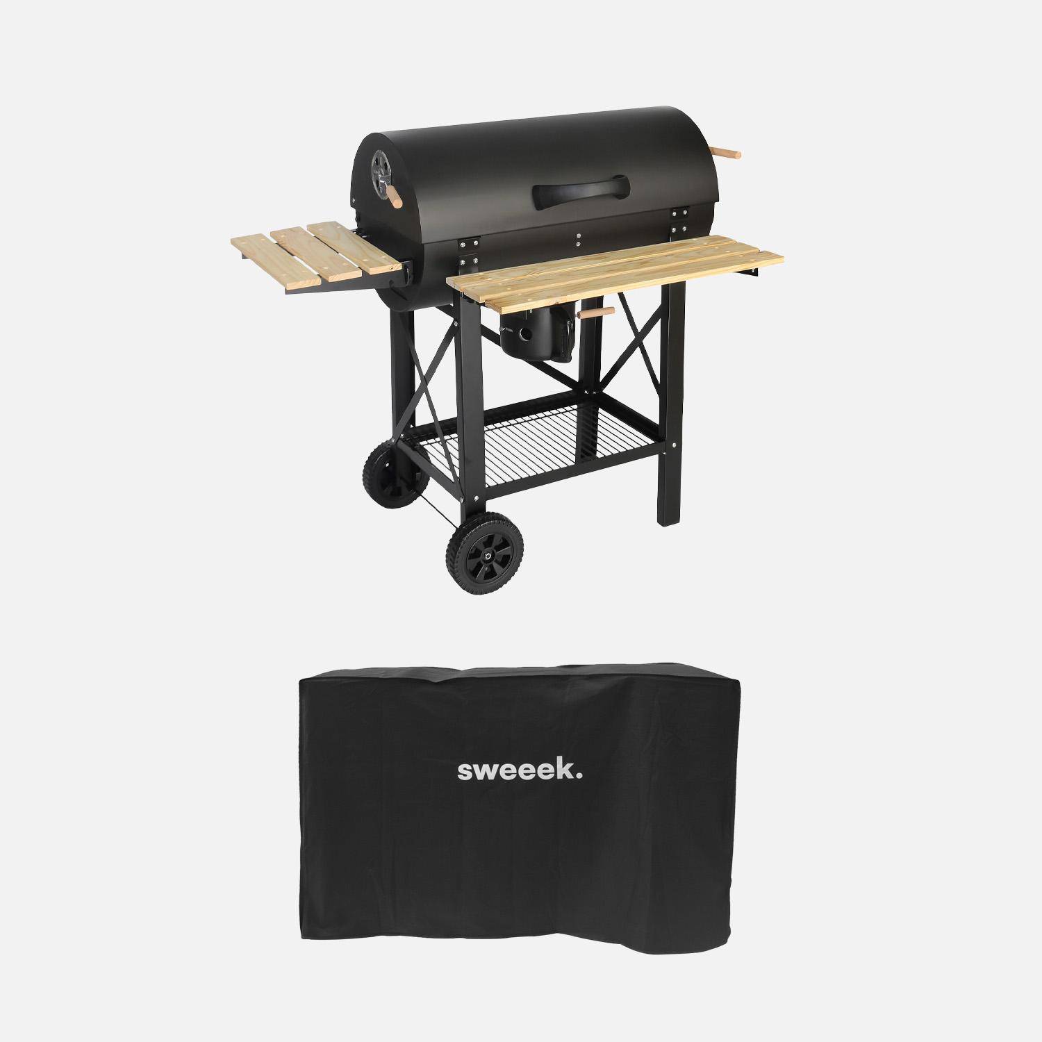 Serge con funda - Barbacoa de carbón, parrilla y ahumador americano, ruedas y estantes abatibles con funda