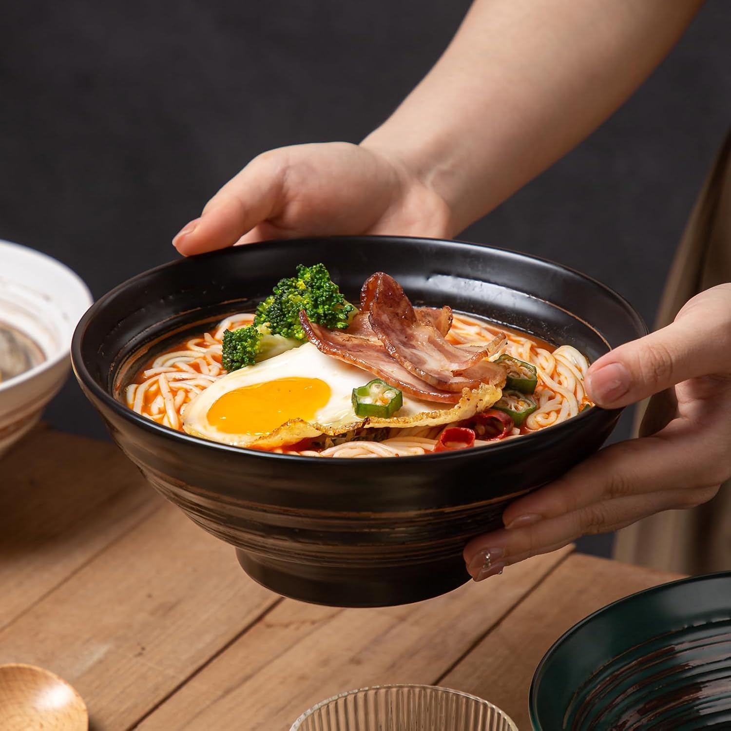 YUN TAO Ceramic Ramen Bowls Set of 4, 35 oz Large Japanese Style Serving Bowls for Salad,Udon, Soba, Pho,Pasta, Asian Soup Noodle (Multicolor - Set of 4)