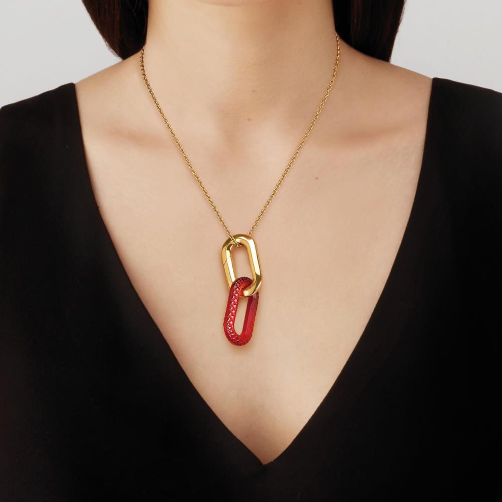 PENDENTIF EMPREINTE ANIMALE - CRISTAL ROUGE, LAITON PLAQUÉ OR JAUNE 18 CARATS