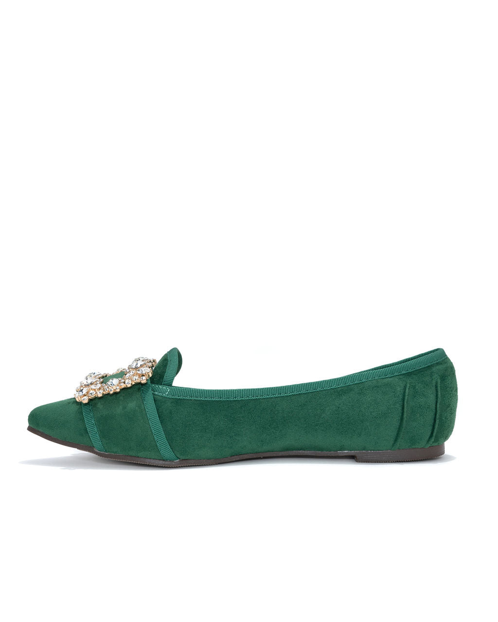 Vanderpump Embellished Faux Suede Flats - Emerald - Se7enfashion