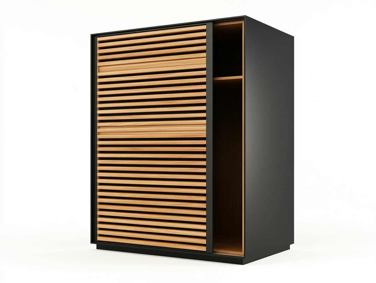 Armario de madera maciza moderna para salón y dormitorio en - negro y natural