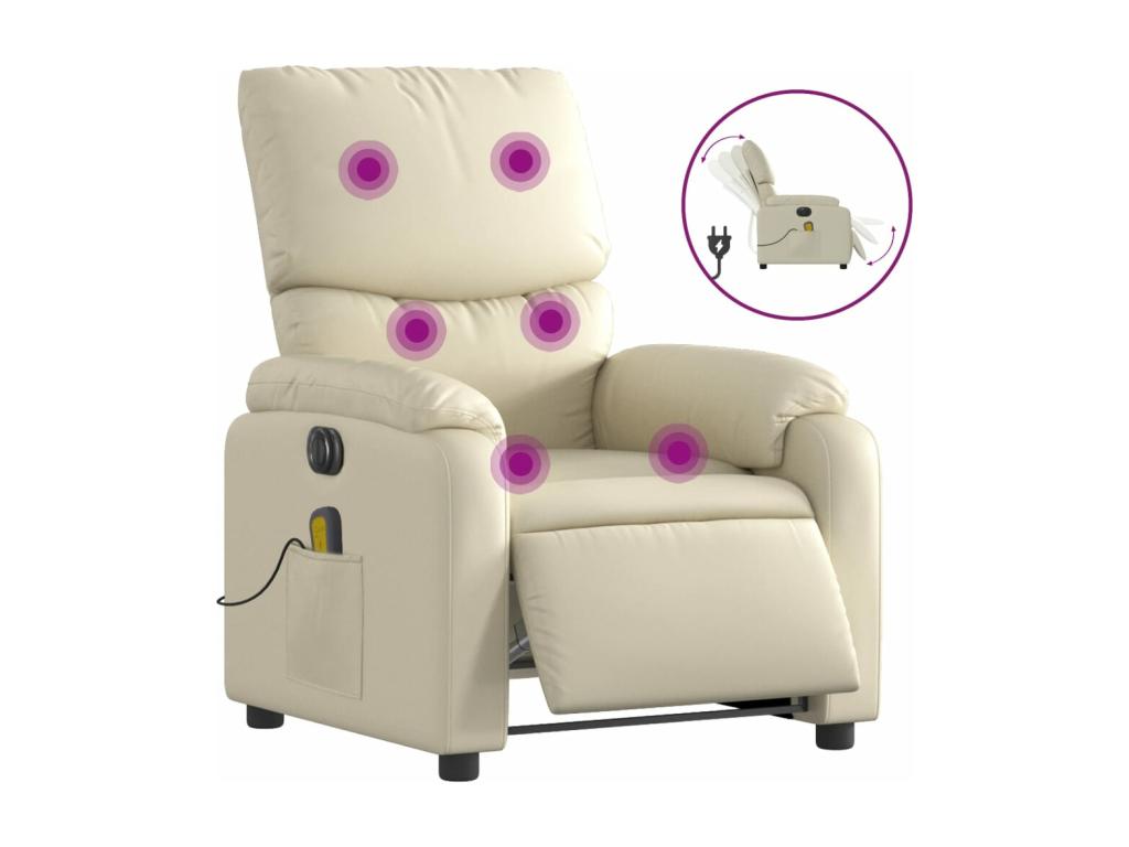Sillón de masaje reclinable eléctrico cuero sintético crema