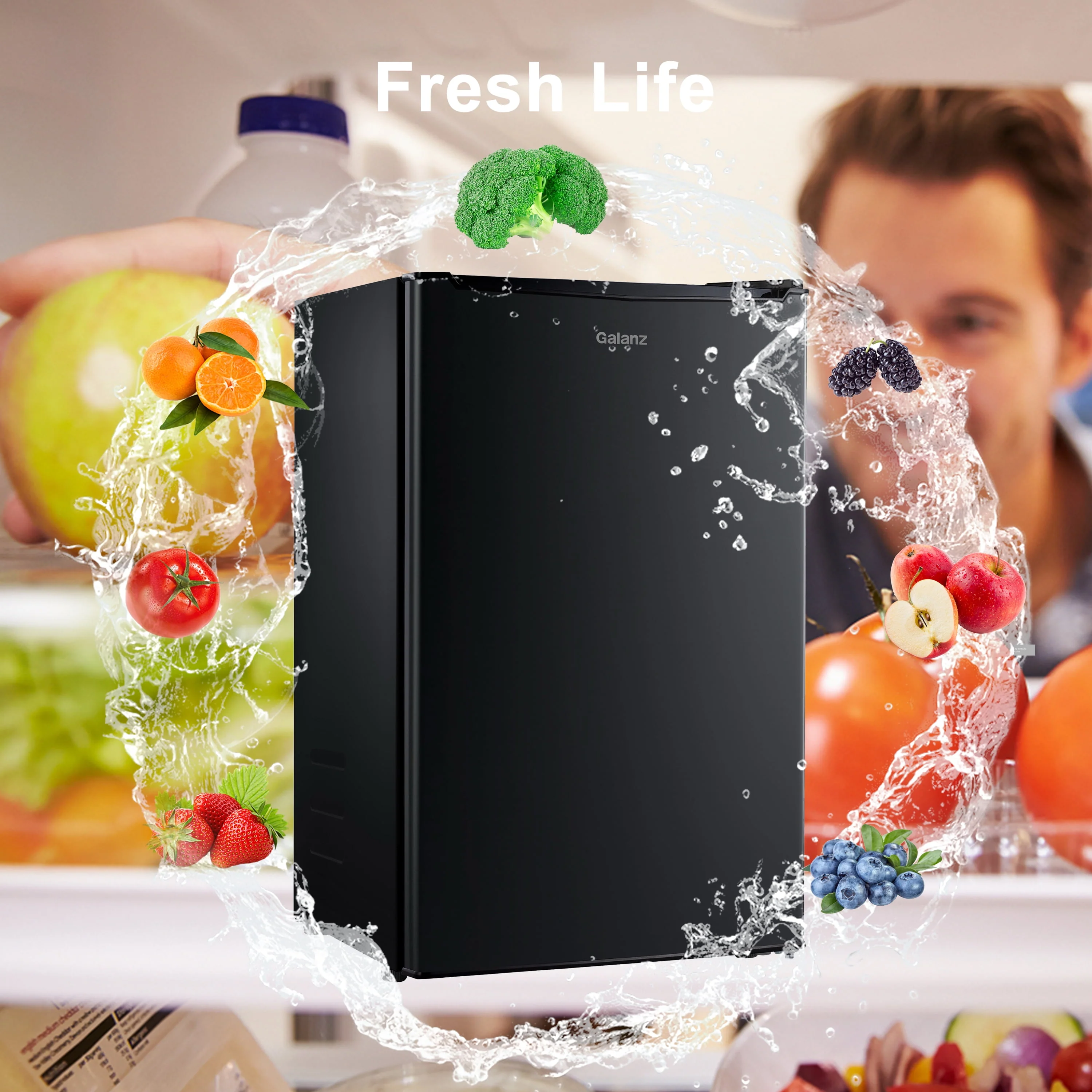Galanz 3.3 Cu ft One Door Mini Fridge, Black Estar, New - Image 5
