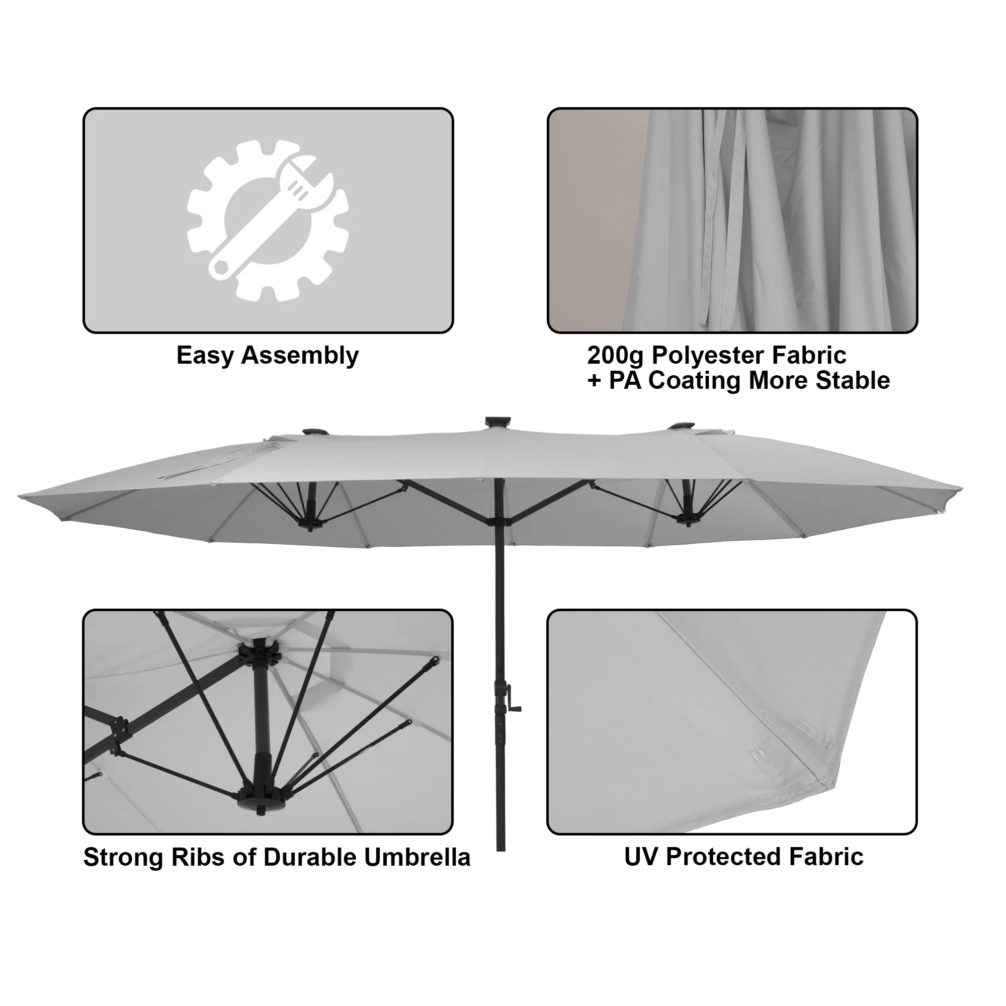 Mondawe 15ft Patio Umbrella, Large Double-Sided Solar LED Outdoor Umbrella with Fiberglass Ribs and Base for Deck Pool, Navy Blue - Image 24