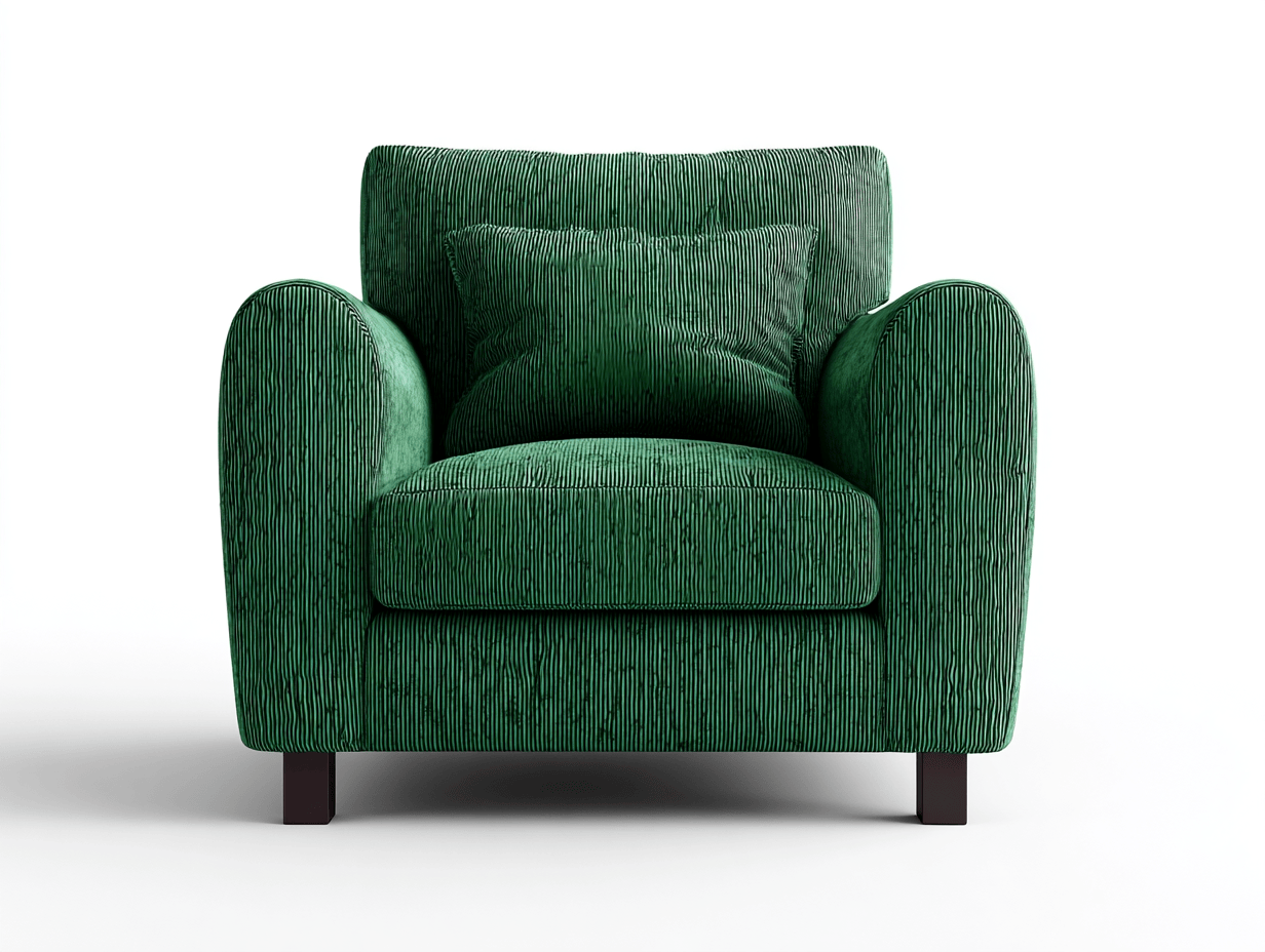 Sillón individual – tela – verde – diseño moderno – con un cojín decorativo