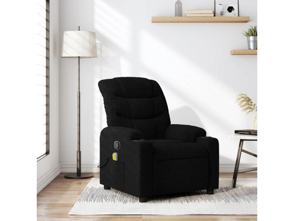 Sillón reclinable de masaje de tela negro