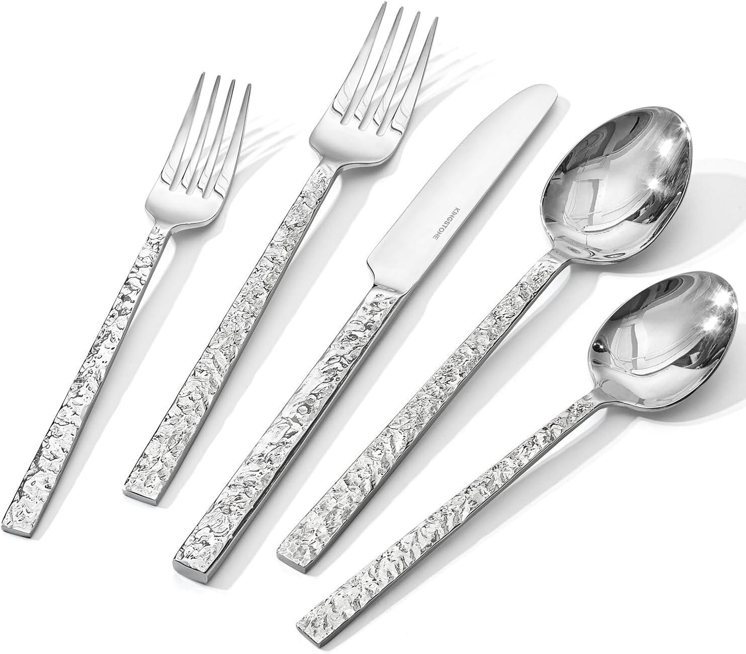 KINGSTONE 60 Pcs Black Hammered Silverware Set for 12, 18/10 Stainless Steel Heavy Duty Flatware Set, Tableware Cutlery Utensil Sets for Home Restaurant Dishwasher Safe