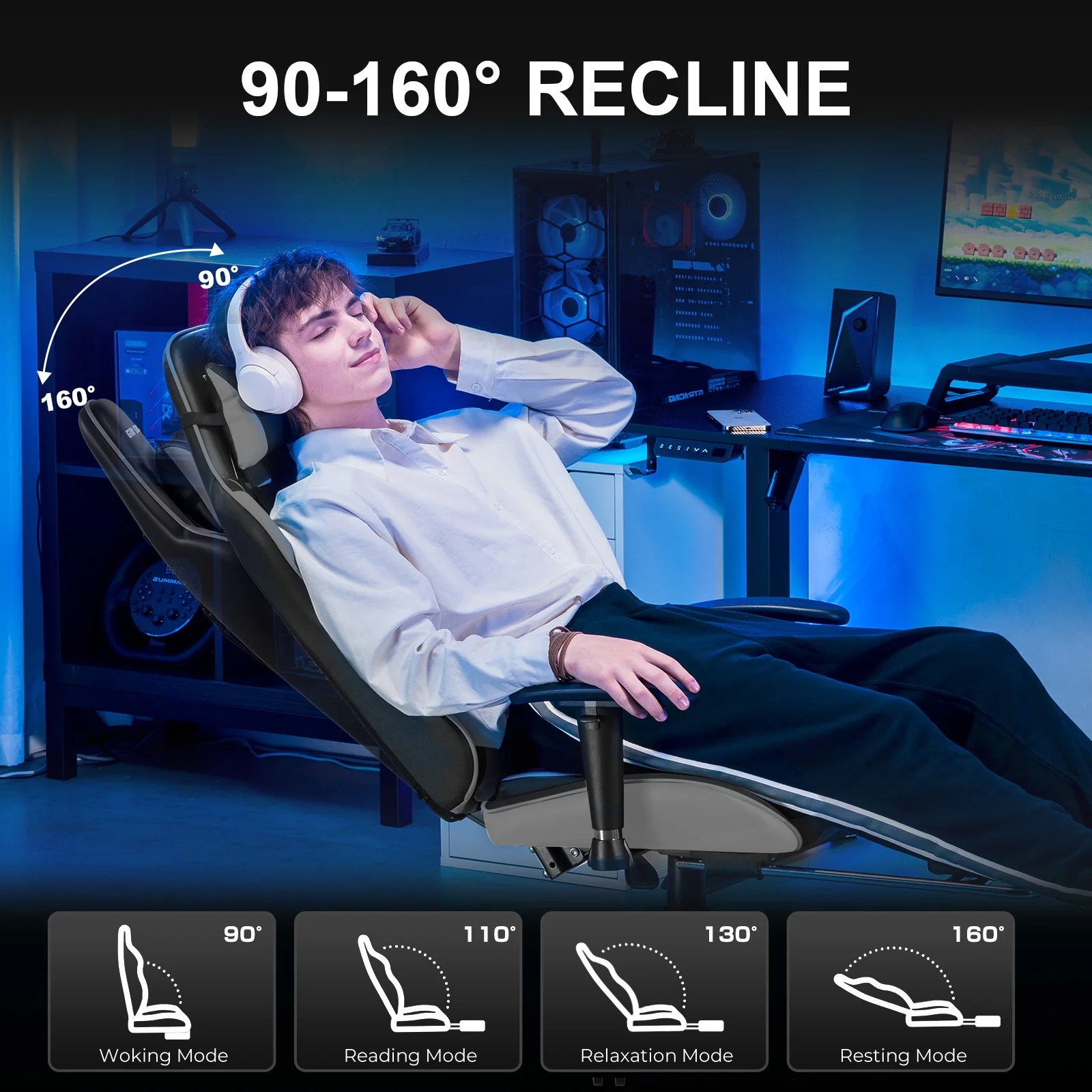 GTRACING Gaming Chair, Ergonomic Office Desk Chair with Lumbar Support, PU Leather, Footrest & Adjustable Headrest, Red - Image 71