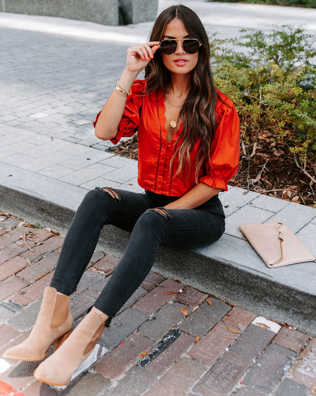 Mable Cotton Puff Sleeve Top - Cinnamon - Se7enfashion