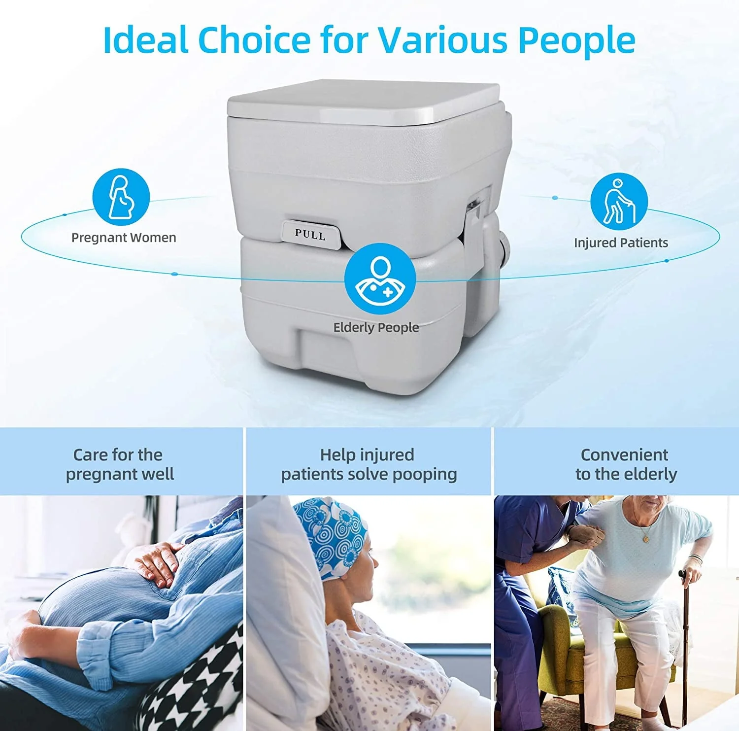 Dextrus 5.3 Gallon Portable Toilet With Detachable Tank, Double Outlet Water Spout, Press Flush Pump, Travel RV Potty for Camping, Boating, Hiking, Trips, White&Gray - Image 7