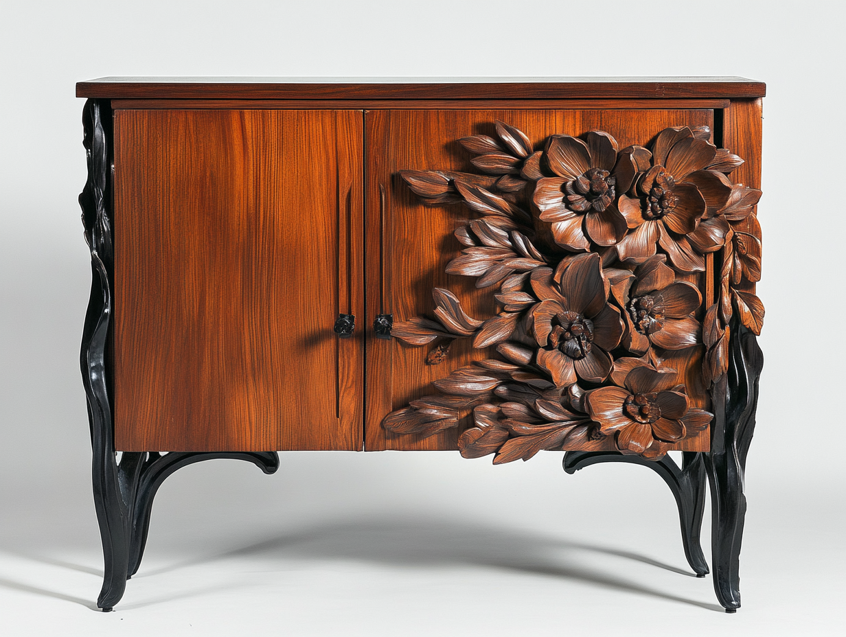 Armario de madera tallada floral estilo contemporáneo para sala de estar 100x40 cm - marrón oscuro y negro funcional y decorativo