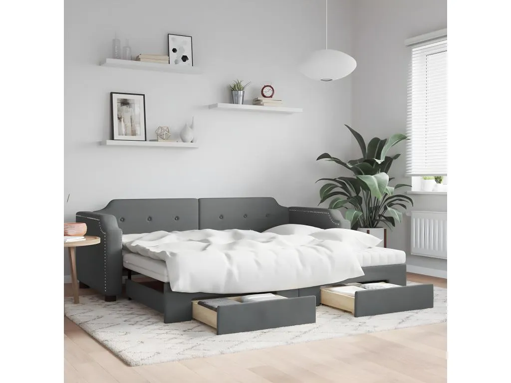 Sofá cama Micasacool con cajones tela gris oscuro 90x200 cm