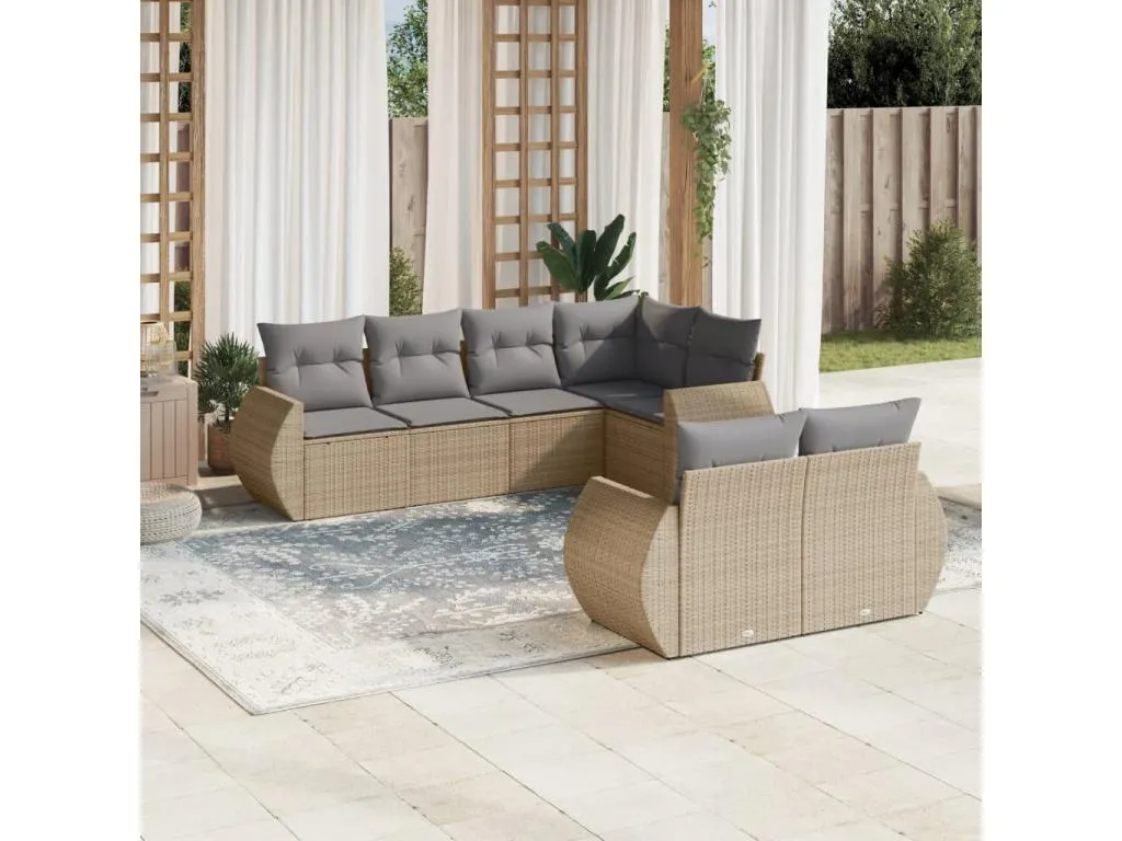 Decoencanto Set sofás de jardín 7 piezas y cojines ratán sintético beige