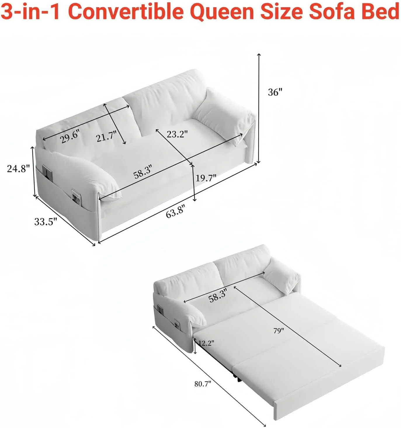 Tabaray 63.8" Futon Sofa Bed Queen Size, Pull Out Bed, 3-in-1 Convertible Sleeper Sofa with Side Pocket, Modern Plush Velvet Futon Couch for Living Room, Small Space, Apartment, Bedroom, Black - Image 21